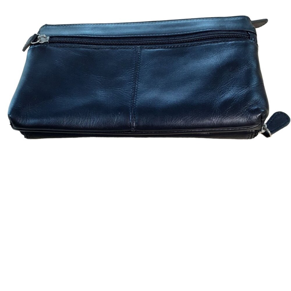 Leather Clutch Bag Credit Car ID Inner Pocket Zip Handbag Black